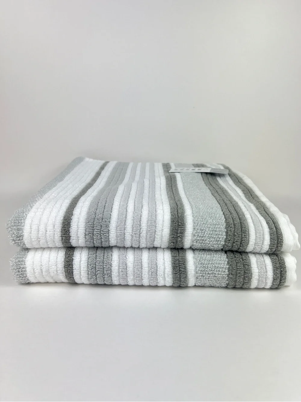 Casaba Bath Towels Tan Taupe White Striped Quick Dry Soft Cotton 2 Pc Set NEW